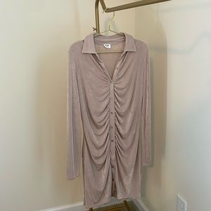 Xl shimmering long sleeve button up scrunched dress.